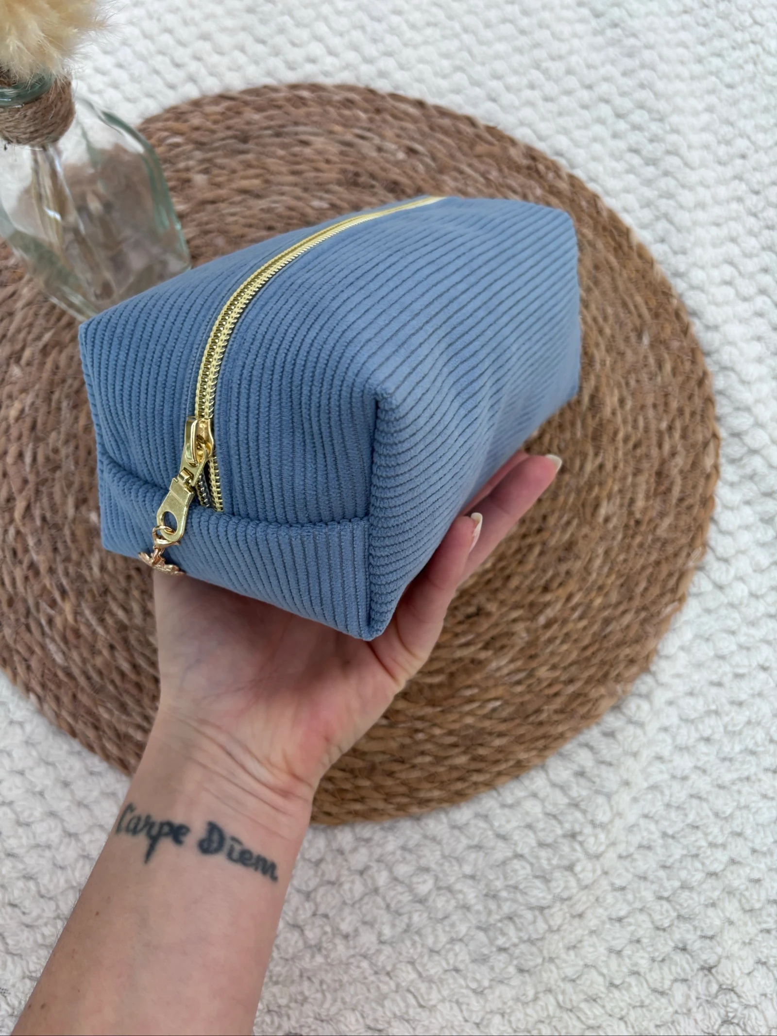 Trousse à maquillage velours côtelé Bleue 